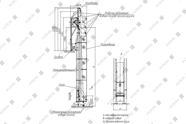 Чертеж скипового подъемника СКИП-200
