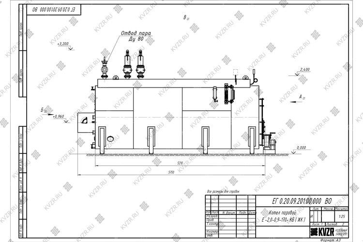 Чертеж угольного парового котла 2000 кг 170 °С